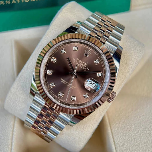 Date Just 2 Tone-Brown Diamond Watch